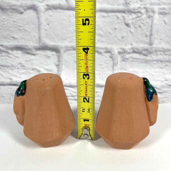 Southwestern Terracotta Salt Pepper Shaker Green Blue Glaze Chili Pepper Vintage - Picture 6 of 10